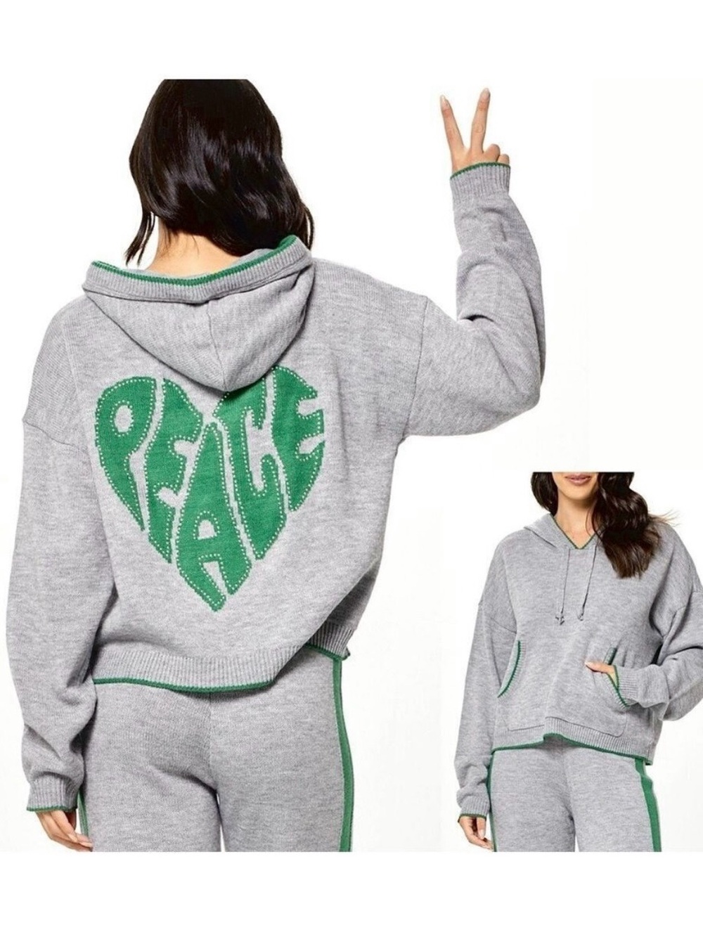 Vintage Havana Peace Out Jacquard Sweater Hoodie